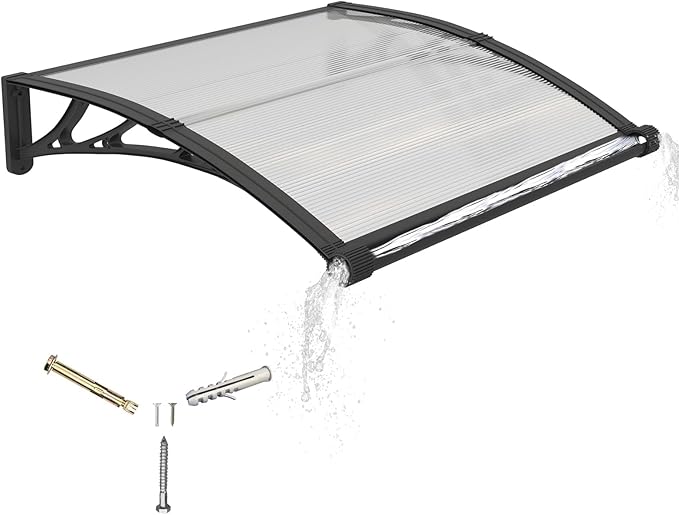 Awning for Door Entrance with Drainage Sink,40x48 Inch Awnings for Doors,Window Canopy Exterior with Plastic Steel Bracket,Polycarbonate Cover,UV,Rain,Snow Protection for House,Porch,Patio,Deck