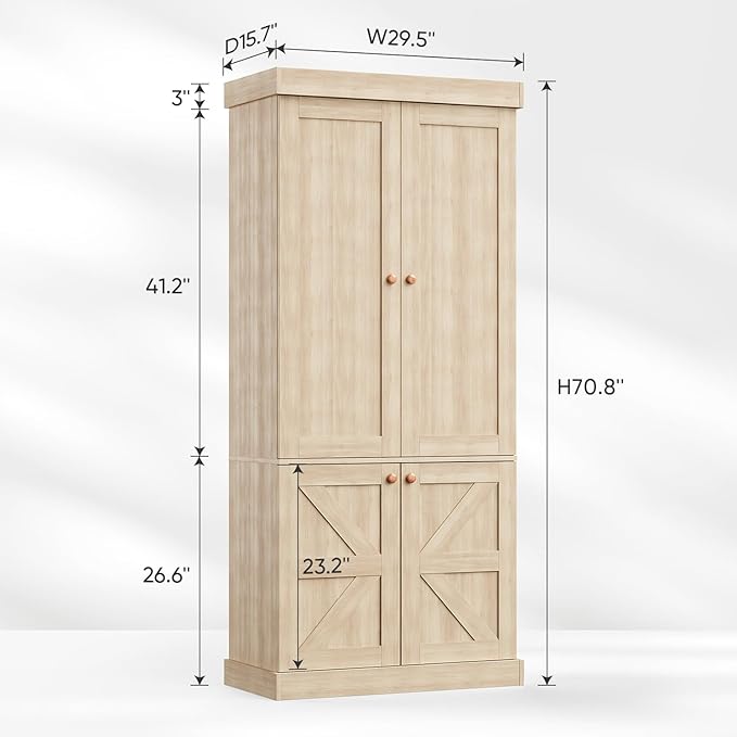 70.8" Tall Bookshelf with Doors, Farmhouse Modular Bookcase with 4-Tier Adjustable Shelves, Large Storage Cabinet for Home Office, Living Room, Brown, Set of 3