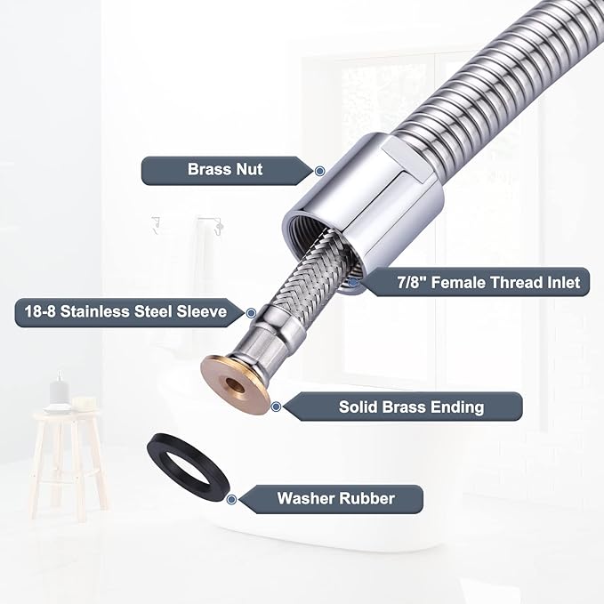 18.5" Commercial Sink Faucet Sprayer Hose, Pre-rinse Sprayer Hose for Commercial Kitchen Sink Faucet, 18.5 Inch Stainless Steel Flexible Hose Replacement Kit for Restaurant Industrial Dishwasher