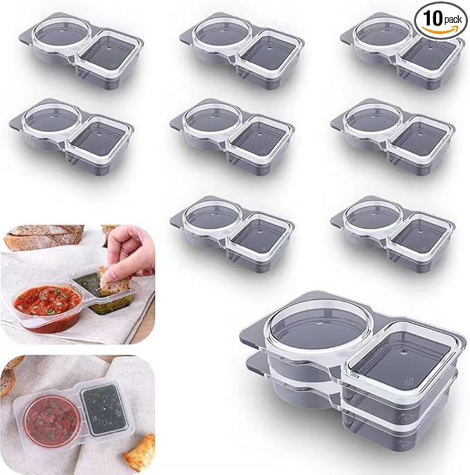 EWUVP 130ml Reusable Snack Containers, 10PCS Double Compartment Dipping Containers with Lid, Snack Pack Containers for Refrigeration, Portion Control, Outdoor Takeaway Sauce Dip Case Disposable Box