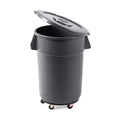 PRO&Family Commercial Round Trash Can with Lid and Dolly Rolling Waste Container, Ingredient Bin, Heavy-Duty Plastic, Anti-Static, Kitchen, Office, Outdoor Use (Gray, 44 Gallon)