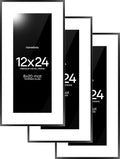 Homeforia 12x24 Picture Frame Black, High End Metal 12x24 Poster Frames with Mat 8x20 for Photo, 12 x 24 Black Frame Matted to 8 by 20 Print, 24x12 Panoramic Frames, Tempered Glass, Wall Kit, Set of 3