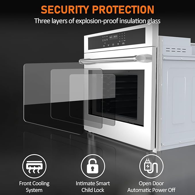 PioneerWorks 30" Electric Single Wall Oven, 4.8 cu.Ft. Capacity AirFry True Convection, Self Cleaning, Stainless Steel Freestanding Electric Range Oven with Front Control, Silver