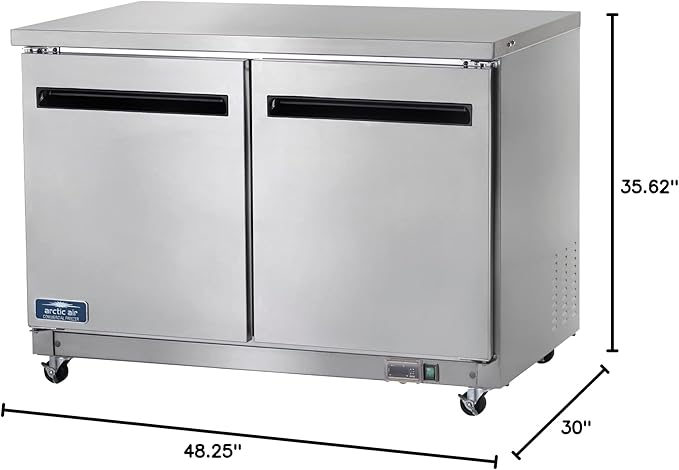 Arctic Air AUC48R 48" Undercounter Worktop Refrigerator - 12 Cubic Feet, 2 Section, 2 Doors, Stainless Steel, 115v