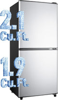 Fridge with Bottom Freezer and Drawer, 4.0 Cu.Ft Double Door Refrigerator with 7 Adjustable Temperature Settings for Bedroom, Dorm, Office, Apartment, Adjustable Shelves, Large Capacity, Silver