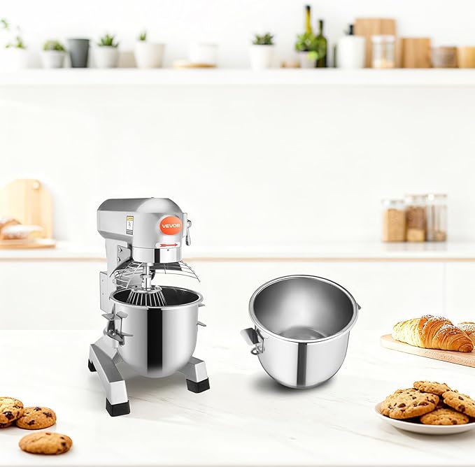 Happybuy 20Qt Commercial Food Mixer with Timing Function， Commercial Mixer 1100W Stainless Steel Bowl Heavy Duty Electric Food Mixer Commercial with 3 Speeds Adjustable, Perfect for Bakery Pizzeria