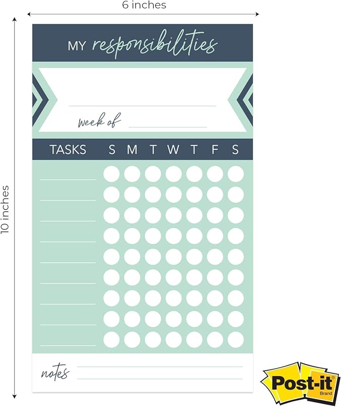 Modern Weekly Chore Chart / 6" x 10" Sticky Note Fill-in Task List/Homeschool Task Assignment List