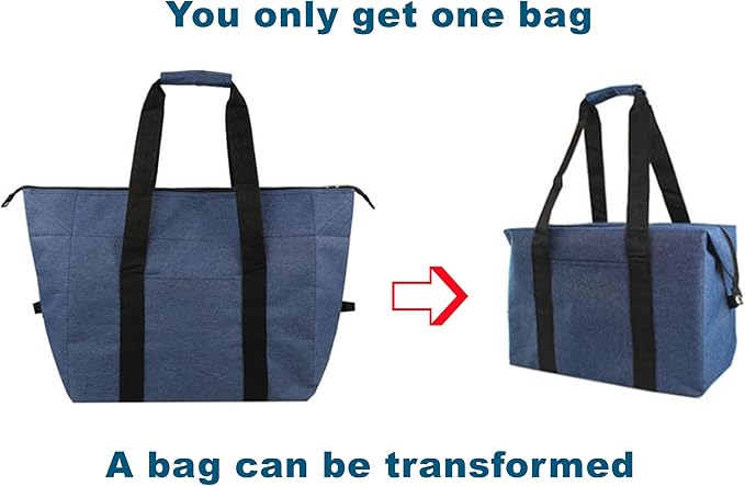 Insulated Grocery Cooler Food Bags with Zipper for Shopping, Travel, Picnic or Lunch, Alumimum Foam Tote Bag for Frozen Cold Hot Foods Delivery, Blue
