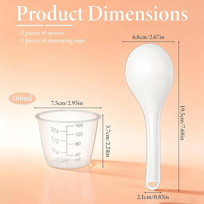 5 Pack Rice Measuring Cup and 2 Pack Rice Paddle, Rices Cup 160ml 3/4 Cups Measuring Cups Rices Cooker Accessories Heat Resistant Non-stick RiceSpoon for Kitchen Restaurant Cooking Utensil