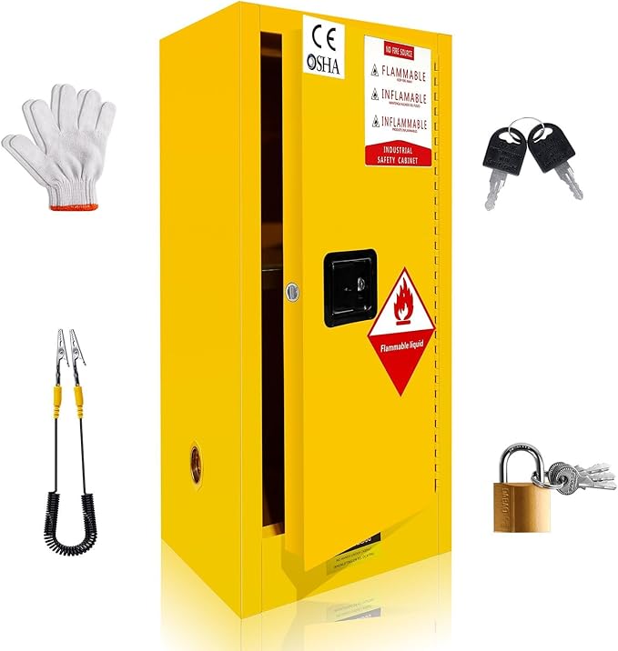 Flammable Cabinet 30 Gallon, Galvanized Steel Chemical Safety Cabinet, 3-Point Locking System & Adjustable Shelf for Warehouses, Industrial Use, Home Use & Commercial Facilities