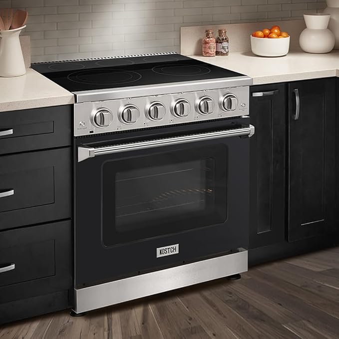 KOSTCH 36 inch Professional Electric Range with 5 Heating Elements Cooktop, 6.0 Cu. Ft. Convection Oven Capacity,Electric Stove Smooth Glass Top, in Stainless Steel KOS-36RE06H (Black)
