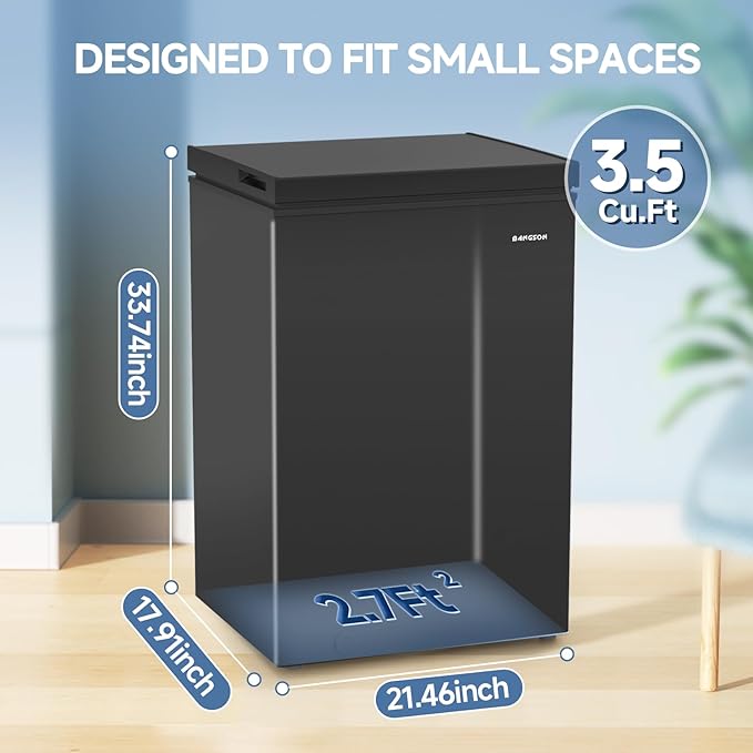 BANGSON 3.5 Cu.Ft Chest Freezer, Compact Deep Freezer with Removable Basket, Adjustable Thermostat, Energy-Saving, Quiet Mini Freezer for Home/Dorm/Apartment/Garage,Black