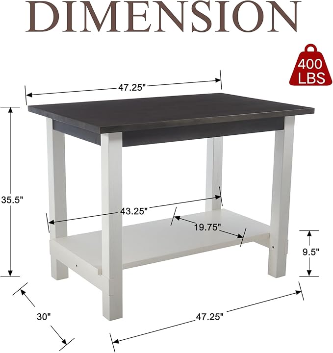 Solid Wood Counter Height Table, 47.5" Small Kitchen Table with Open Storage Space Rectangle Bar Table for Dining Room/Home Bar/Kitchen Island, Brown