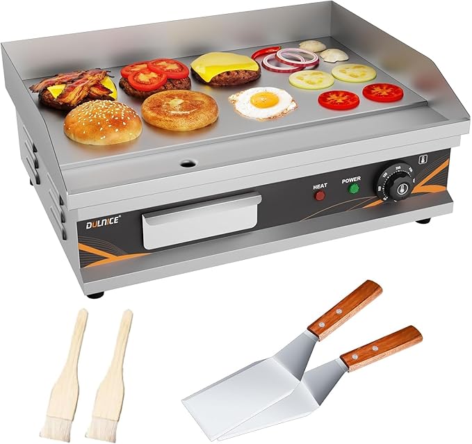 22" Commercial Electric Griddle, 1500W Electric Countertop Griddle Flat Top Grill with Thermostat 0-300℃, Stainless Steel Heavy Duty Large Grill for Restaurant BBQ