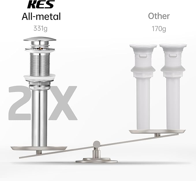 KES Bathroom Sink Drain Without Overflow Vessel Sink Lavatory Vanity Pop Up Drain Stopper Brushed Nickel Finish for 1.6"-1.9" Sink Hole, S2008D-BN