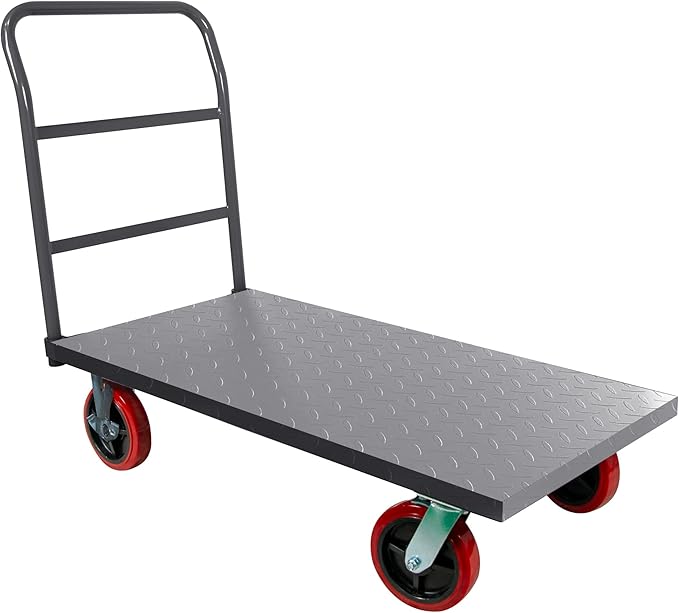 5Seconds Flatbed Platform Cart 3300LB Industrial Dolly Heavy Duty 48” x 24” Platform Hand Push Truck Super Heavy Duty Diamond Plate Flatbed Cart 8'' Swivel Wheels with Lock