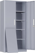 Greenvelly Metal Storage Cabinet,72" Locking Metal Garage Storage Cabinet with Doors and 4 Adjustable Shelves, Lockable Steel Cabinet for Home Office, Garage, Shop, School (Dark Grey 32" W x 16" D)