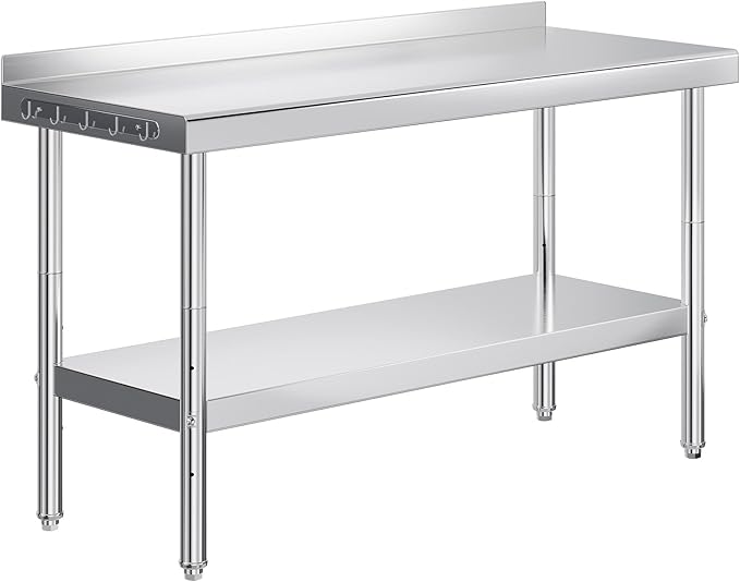 Jocisland 24" x 60" Stainless Steel Table for Prep & Work with Backsplash, Adjustable Under Shelf & Safe Design for Restaurant, Home and Outdoor