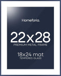 Homeforia 22x28 Navy Blue Picture Frame, High End Metal 22x28 Poster Frames with Mat 18x24 inch Photo, 22 x 28 Thin Frame Matted to 18 x 24 Print, 28x22 Large Frame, Tempered Glass, Wall Kit, Set of 1
