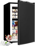 3.0 Cu.ft Upright Freezer - Compact Mini Freezer with 7 Adjustable Thermostat, Removable Shelves, Reversible Single Door, 360°Uniform Cooling Small freezer for Home Office Kitchen Dorm, Black