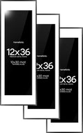 Homeforia 12x36 Picture Frame Black, High End Metal 12x36 Poster Frames with Mat 10x30 for Photo, 12 x 36 Black Frame Matted to 10 by 30 Art, 36x12 Panoramic Frames, Tempered Glass, Wall Kit, Set of 3