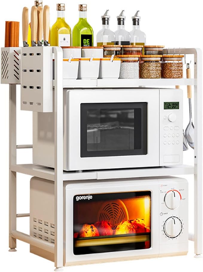 Microwave Storage Rack Kitchen Countertop Organizer Shelf Adjustable Microwave Stand, Toaster Oven Rack Expandable Spice for Kitchen Storage Stand/3Tier