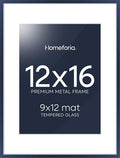 Homeforia 12x16 Navy Blue Picture Frame, High End Metal 12x16 Poster Frames with Mat 9x12 Photo, 12 x 16 Navy Blue Frame Matted to 9 by 12 Print, 16x12 Thin Frames, Tempered Glass, Wall Kit, Set of 1