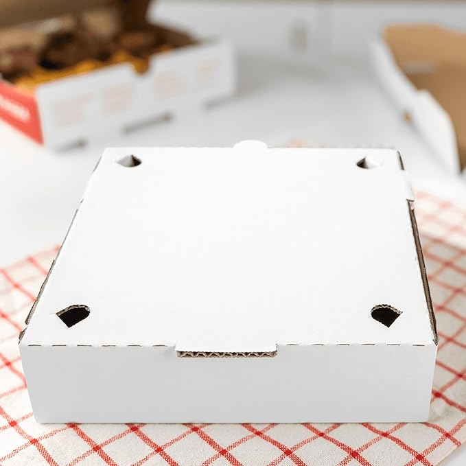 Karat Pizza Boxes 8" x 8" [50 Pack] White Corrugated Boxes | Ventilated, Grease-Resistant, Durable for Pizza or Mailing Use