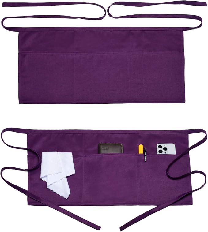 Argstar 2 Pack Server Apron with 4 Pockets, Waitress Waiter Waist Short Aprons(Available in 60/120 Pack)