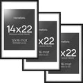 Homeforia 14x22 Frame Black Wood, High End Oak 14x22 Picture Frames with Mat 12x16 Photo, 14 x 22 Wooden Poster Frame Matted to 12 by 16 Print, 22x14 Hanging Frames, Tempered Glass, Wall Kit, Set of 3