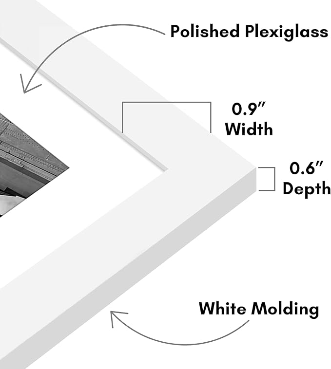 Americanflat 11x14 Picture Frame with Polished Plexiglass - Set of 5 - Use as 8x11 Frame with Mat or Display 11x14 Photo Without Mat - Galleria Collection - Picture Frames for Wall Display - White