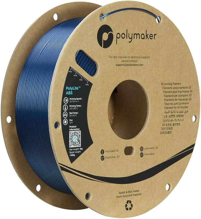 Polymaker ABS Filament 1.75mm Metallic Blue, 1kg 3D Printing Filament, PolyLite ABS 3D Printer Filament, Heat Resistant, Strong & Durable, Dimensional Accuracy +/- 0.03mm
