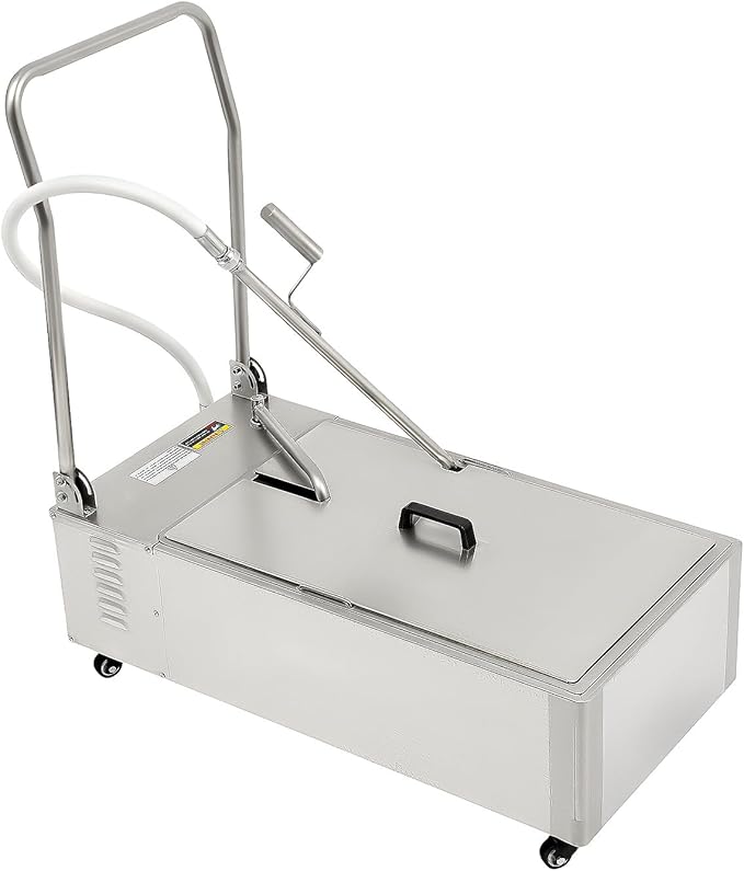 Mobile Fryer Filter Machine, 370W 110V 55L/14.5 Gal Commercial Oil Filler Cart Truck Separator Stainless Steel Cooking Oil Filtration System with 10L/2.64/Gal/min Pump for Supermarket Restaurant