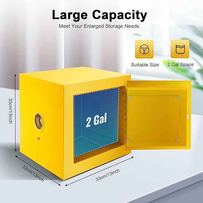 13x13x13in Flammable Liquid Storage Cabinet, Lockable Chemical Fireproof Cabinet, Explosion Proof Hazardous Storage Cabinets, Industrial Safety Cabinet for Commercial Home, 2 Gallon