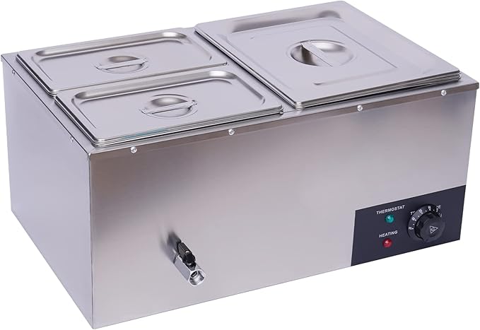 Electric Steam Table Food Warmer 3-Pan 600W Commercial Buffet Servers and Warmers, 22Qt Stainless Steel Electric Buffet Food Warmer, Restaurant Catering Buffet Warmer, 86-185℉ Temp Control