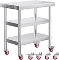 Jocisland 22" x 36" Three-Tier Stainless Steel Table for Prep & Work with Wheels, Adjustable Under Shelf, for Commercial Kitchen, Restaurant, Hotel and Garage