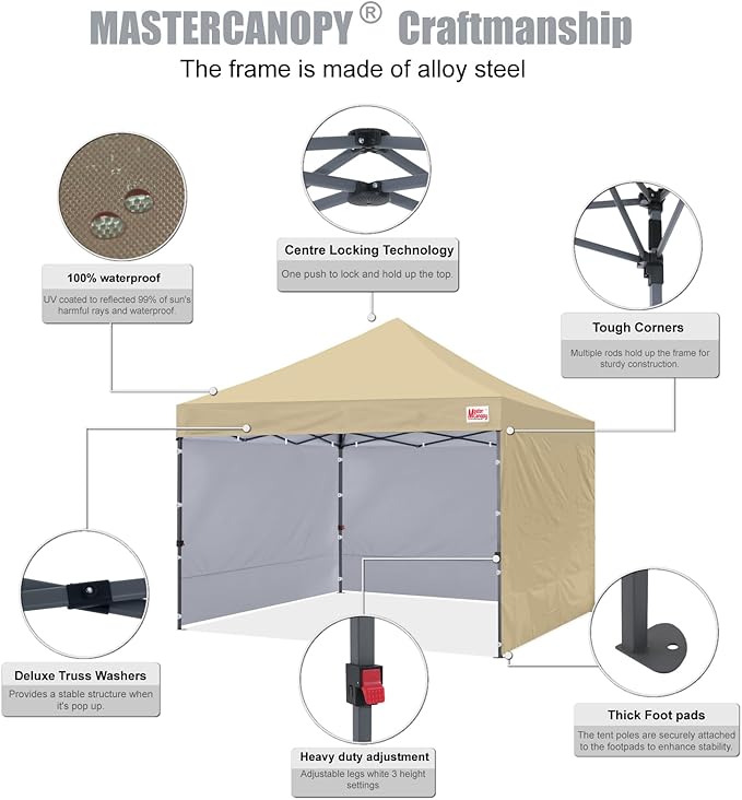 MASTERCANOPY Heavy Duty Pop-up Canopy Tent with Sidewalls (8x8,Beige)