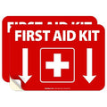First Aid Kit Sign, (2 Pack) Sticker, 10x7 Inches, 4 Mil Vinyl Self Adhesive Durable Decal Stickers, Long Lasting, Weatherproof and UV Protected, Made in USA by Signs