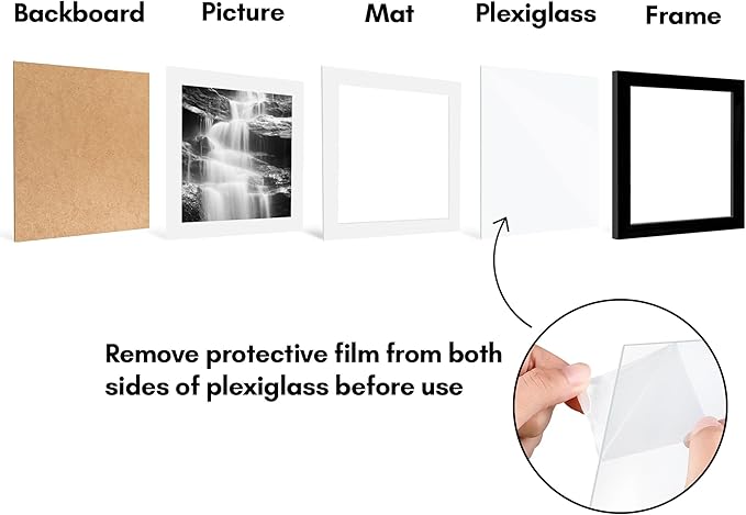 Americanflat 10x10 Picture Frame with Polished Plexiglass - Set of 5 - Use as 8x8 Frame with Mat or Display 10x10 Photo Without Mat - Galleria Collection - Square Frames for Tabletop or Wall - Black