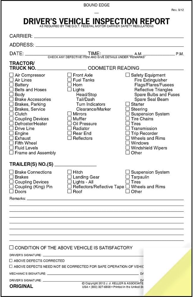 Detailed Driver's Vehicle Inspection Report 5-pk. - Book Format with 31 Sets, 2-Ply Carbonless, 5.5" x 8.5", Meet FMCSR Requirements, J. J. Keller & Associates, Inc.