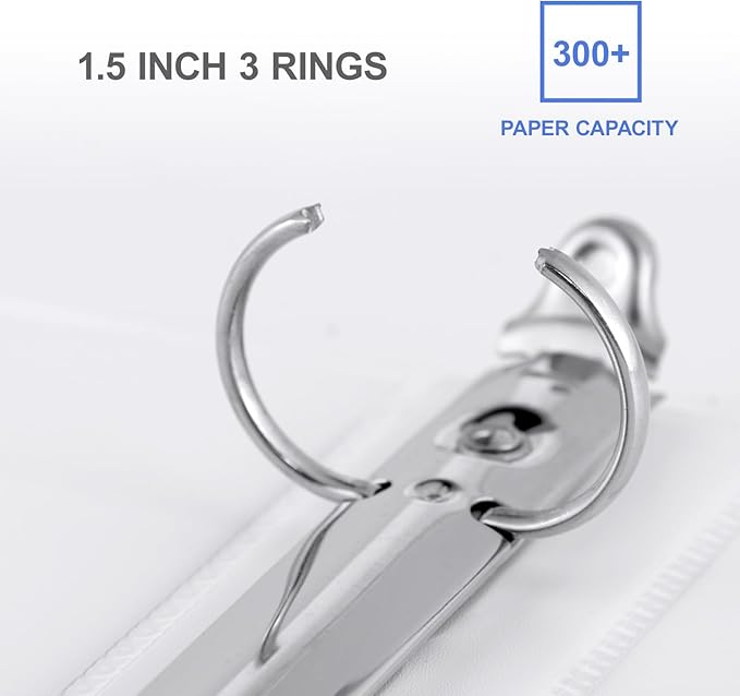 3 Ring Binder 1-1/2 Inch, ViVin Sturdy 1.5"-Round Ring Binder with 2 Interior Pockets, Clear View Cover, PVC-Free, Fits 300 Sheets of 8.5'' x 11'' Paper, Office Home School (6 Pack, White)