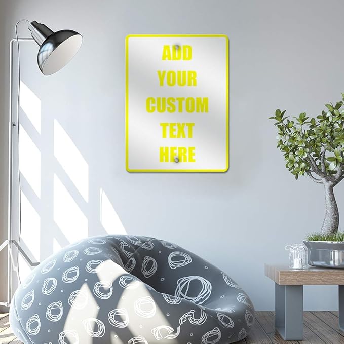 Aluminum Weatherproof Metal Sign Multiple Sizes Custom Personalized Text Here White Yellow Caution Vertical Street 12x18Inches