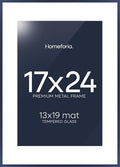 Homeforia 17x24 Picture Frame Navy Blue, High End Metal 17x24 Poster Frames with Mat 13x19 Photo, 17 x 24 Navy Blue Frame Matted to 13 by 19 Print, 24x17 Thin Frame, Tempered Glass, Wall Kit, Set of 1