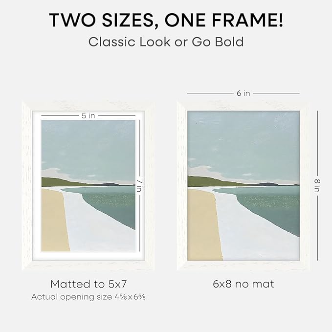 Homeforia 6x8 Picture Frame White, High End Oak 8x6 Wooden Frames with Mat 7x5 Print, 6 x 8 White Wood Frame Matted to 5 x 7 inch Photo, 6by8 Wall or Tabletop Frame, Tempered Glass, Wall Kit, Set of 3