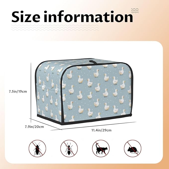 2 Slice Toaster Cover for Kitchen Geese Pattern Pastel Waterproof and Dustproof Toaster Dust Cover with Side Pockets Decorative Universal Cover for Wide Slot Toasters and Small Appliances
