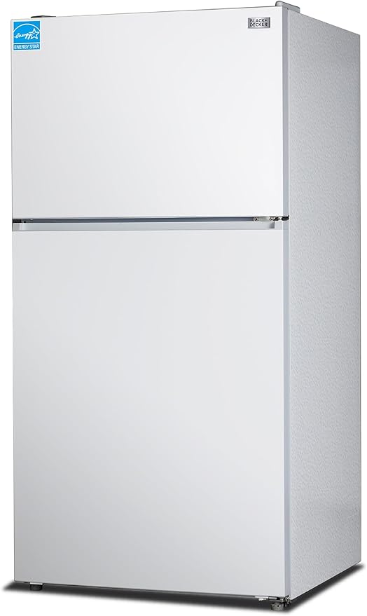 BLACK+DECKER 24 Cu. Ft. Top Mount Refrigerator with Freezer, 2 Door Fridge with Top Freezer and Adjustable Temperature Control, Full Size Kitchen Refrigerator, ENERGY STAR, BR2400JW, White