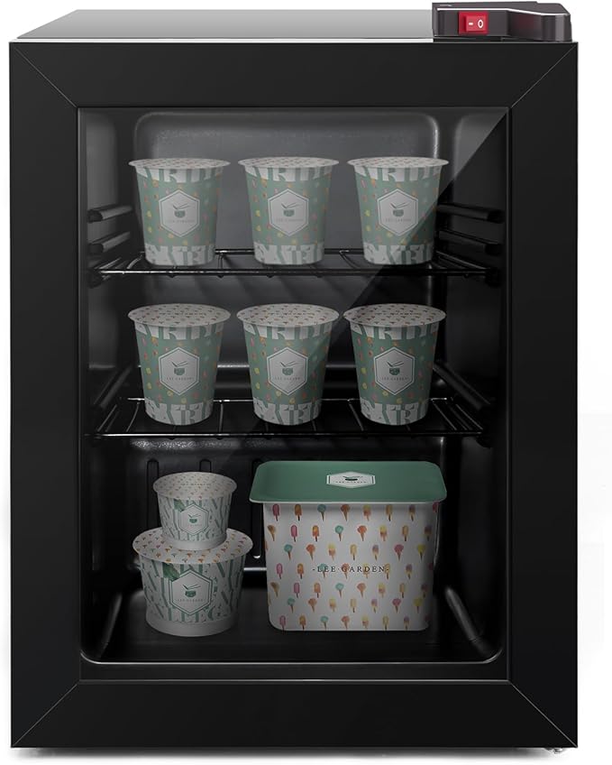ADT Mini Freezer with Display Glass Door 2.1 Cu Ft Small with 2 Removable Shelves 7 Temperature Settings -8°F to 14°F Perfect for Liquor and Ice Cream
