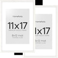 Homeforia 11x17 White Wood Frame, High End Oak 17 x 11 White Wooden Picture Frames with Mat 8 by 12, 11x17 Poster Frame Matted to 8x12 inch Photo, 17x11 Thin Frames, Tempered Glass, Wall Kit, Set of 2
