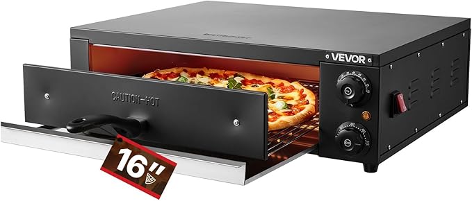 VEVOR Electric Pizza Oven, 16 in Countertop Pizza Oven, 77 to 572°F Temp Range, 1750W Indoor Pizzas Maker w/Timing & Temp Control, Pizzas Cooker w/Dual Heat Tube, Grill Rack, for Kitchen & Commercial