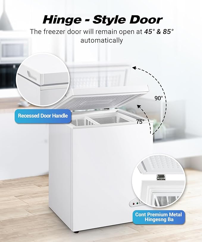 5.0 Cu.Ft Chest Freezer with Removable Basket, Deep Freezer with 6 Adjustable Temperature & Removable Baskets, Top Open Door Compact Freezer for Home, Apartments, White